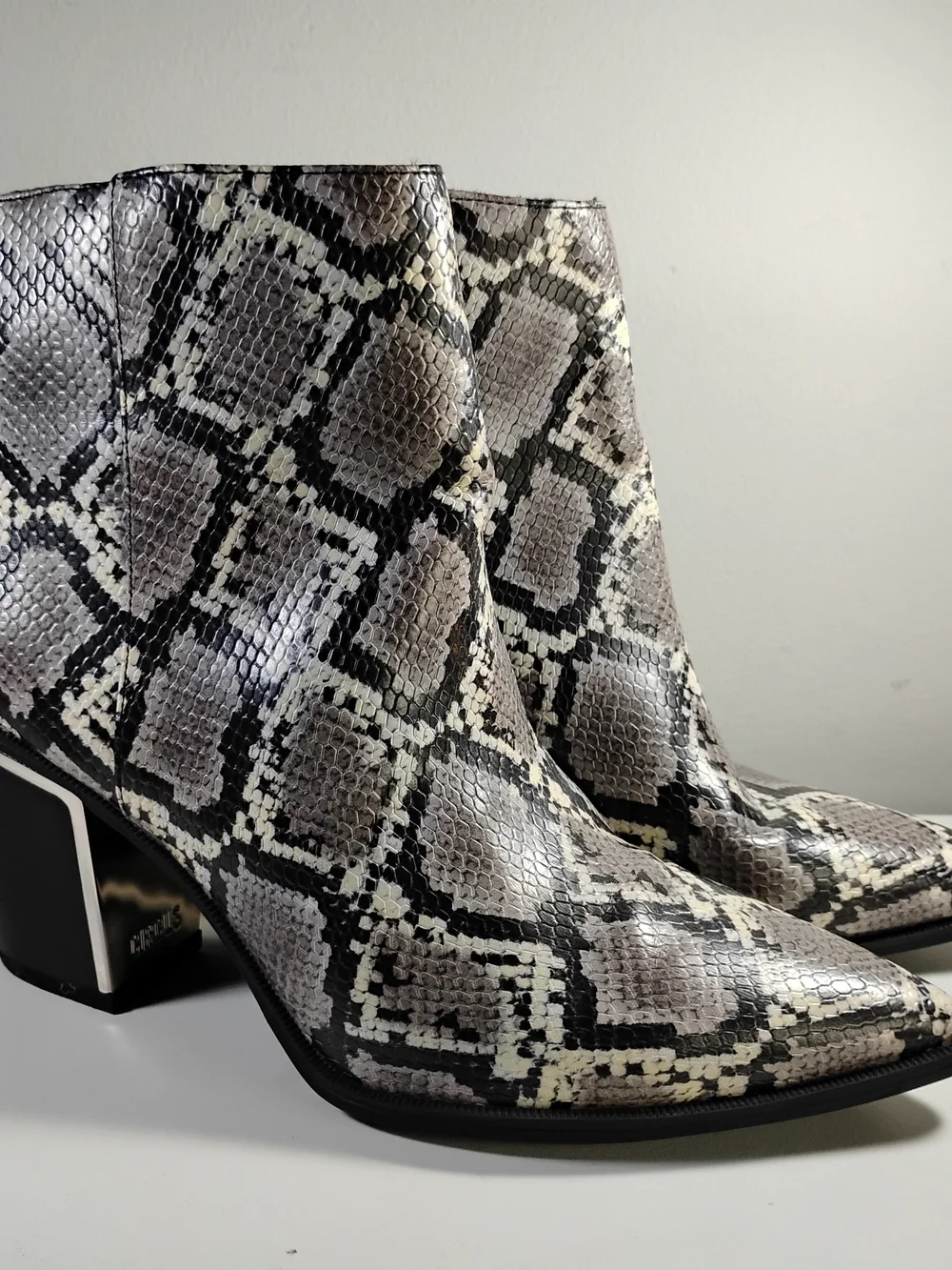 Circus Women’s Size 8 Snake Print Pointed Toe Ankle Boots Block Heel